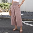 thumbnail image 5 of Women's Gingham Palazzo Pants Smocked High Waist Wide Leg Trousers Casual Loose Plaid Cropped Slacks with Pockets 3/4 Length, 5 of 7