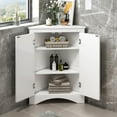 thumbnail image 3 of Triangle Bathroom Storage Cabinet, Wooden Corner Freestanding Floor Cabinet Cupboard with 2 Door and Adjustable Shelves, Multifunctional Buffet Sideboard Console Table for Living Room Bedroom, White, 3 of 7