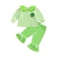 thumbnail image 2 of Loicainy Baby Toddler Girls Irish Outfits Set,6 12 18 24 Months 2T 3T 4T  Long Sleeve Doll Collar Dots T-shirt with Plaid Flare Pants Spring Clothes Sets, 2 of 9