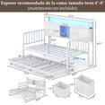 thumbnail image 2 of Cama Sofa Individual de Metal con Trundle Ajustable (Plegable con Ruedas), Cabecera con Almacenamiento, Luz LED, Estación de Carga, Cama Sofa para Sala/Dormitorio/ (196 * 112.5 * 107cm) Blanco, 2 of 9
