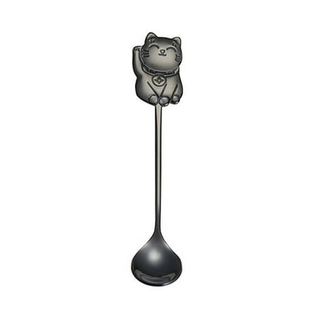 

YFan Mirror Polished Spoon Ergonomic Stainless Steel High Temperature Resistant Lucky Cat Tea Scoop Party Decor