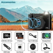 4K Digital Camera 64MP for Photography Autofocus Dual Lens Vlogging Camera for YouTube 32GB SD Card