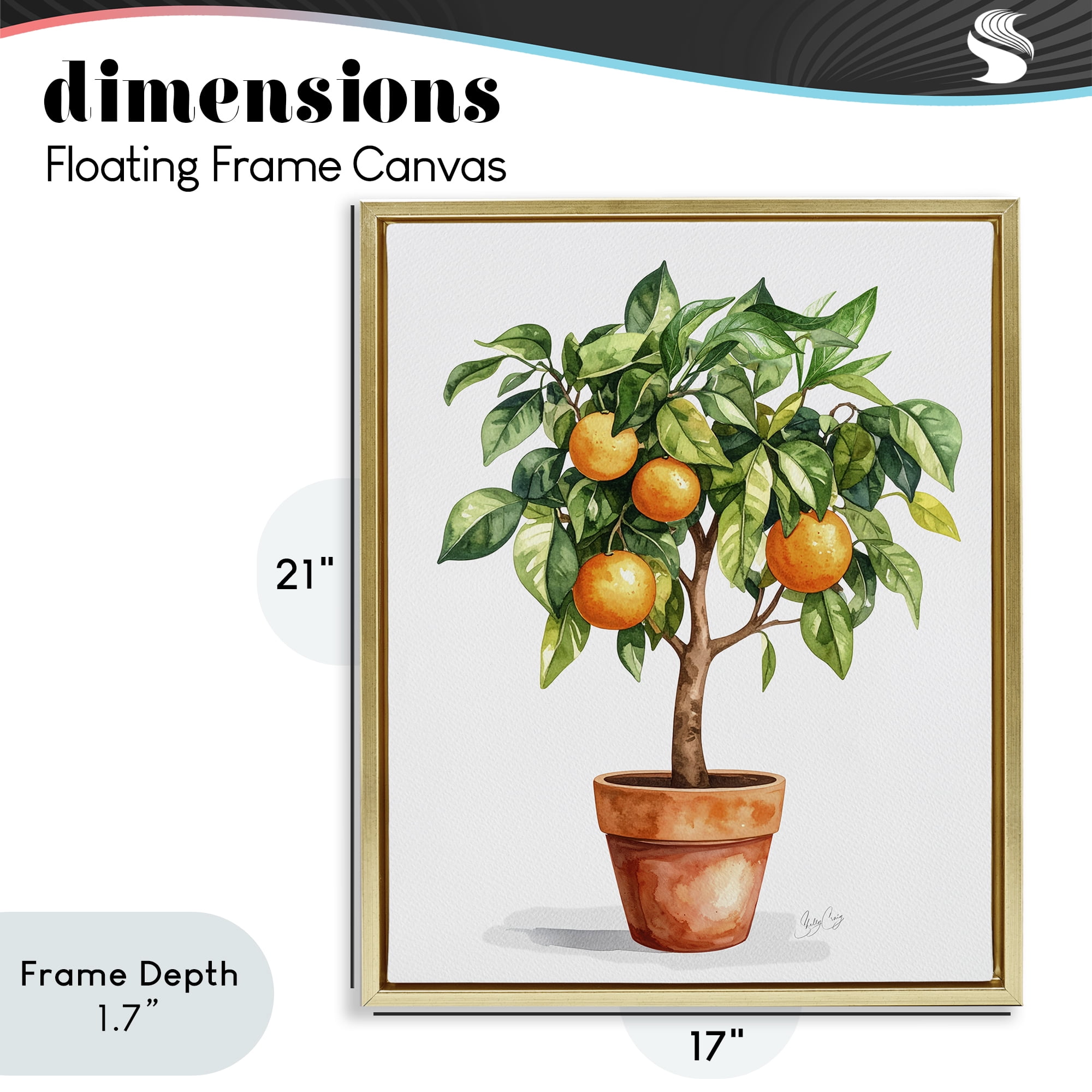 Stupell Industries Potted Orange Tree Gold Framed Floater Canvas Wall Art, design by Shelly Craig