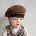 thumbnail image 4 of Boina para niños, otoño e invierno, gorro de pintor para niñas, estilo coreano, gorro de calabaza de color sólido con oso para niños, 4 of 5