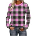 thumbnail image 2 of Mifsaly Women Plaid Pullover Tops Raglan Long Sleeve Teacher Shirts Checkered Crew Neck Loose Fit Sweatshirt Work Airport Casual T-Shirts Y2K Spring Fall Cute Pullover Outfits, 2 of 9