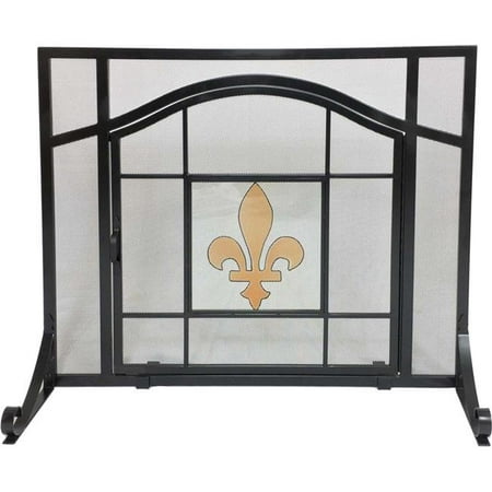 

Dagan S167 Fleur De Lis Design Wrought Iron Panel Scren with Door Black Beige & Glass