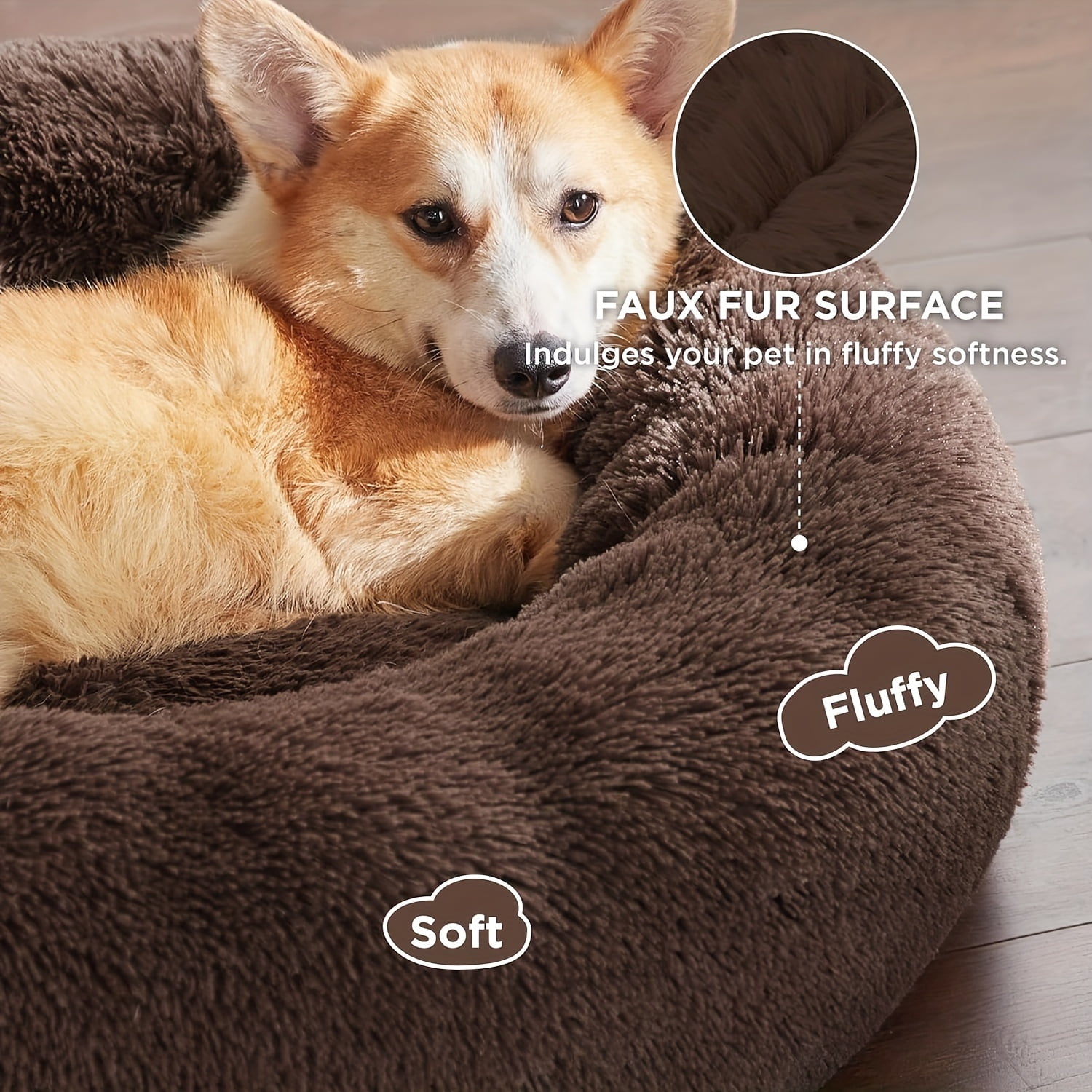 DABEI Calming Dog & Cat Bed, Anti-Anxiety Donut Cuddler Warming Cozy Soft Round Bed, Fluffy Faux Fur Plush Cushion Bed For Small Medium And Large Dogs And Cats (16"/20"/24"/28"/31"/39")