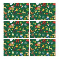Green Christmas Santa and Snowman Pattern Summer Placemats Table Placemats Set Of 6-Linen Kitchen Washable Placemats Table Mats 11.8"x17.7" Non-Slip Heat Resistant