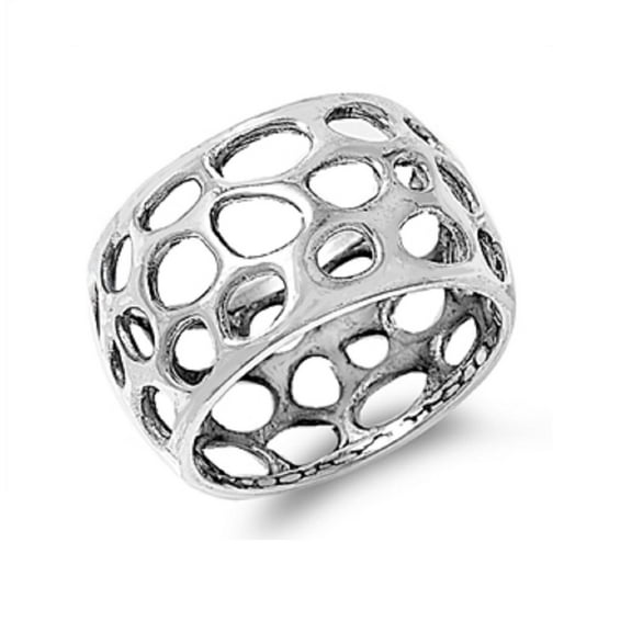 925 Sterling Silver Freeform Holes Style Ring Size 10