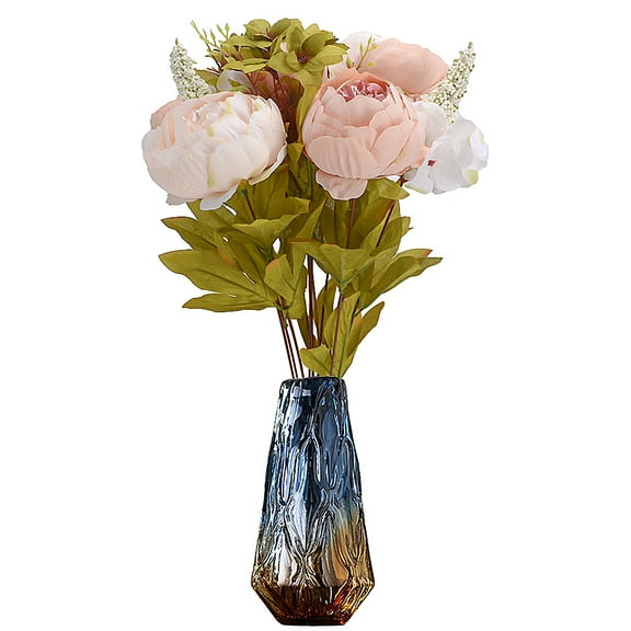 Artificial Flowers Silk Peony Rose Real Touch Fake Flowers with 13 Heads Vintage Bouquet for Home Wedding Party Decoration Champagne No Vase Included