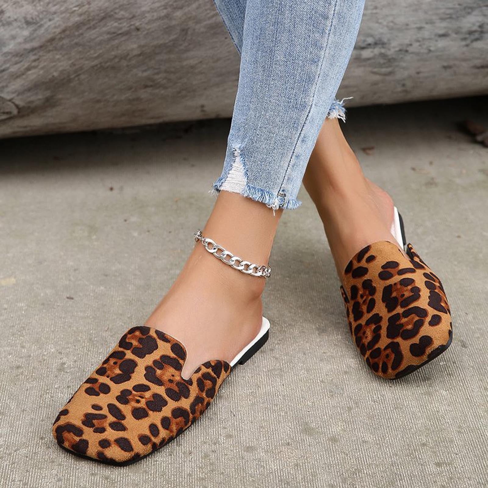 Leopard print closed toe sandals clearance