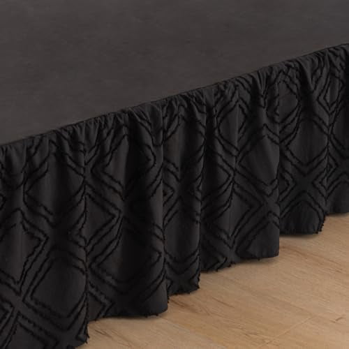 Bed Skirt Full Size, Ruffled Bed Skirt with Split Corners, Full Bed Skirt 14 Inch Drop, Boho Full Size Bed Skirting, Black, 14" Full