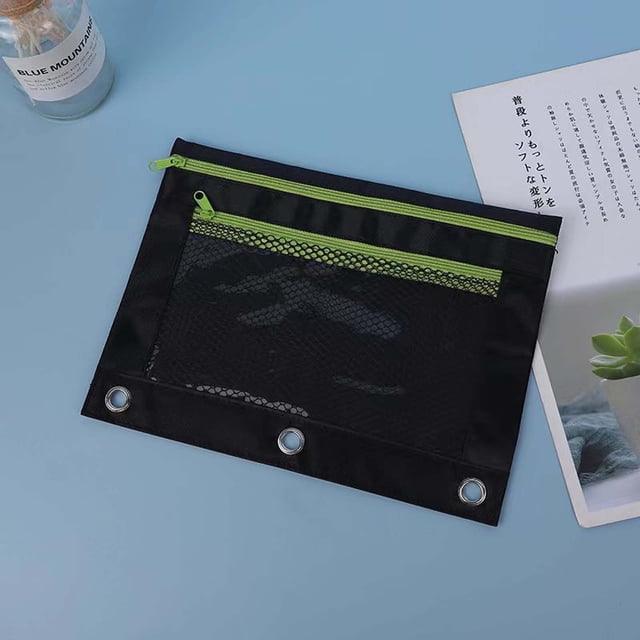 Estuche con cremallera para lápices | Organizador de gran capacidad con doble compartimento y sección transparente | Tela resistente | Compatible con carpetas de tres agujeros | Bolsa de cosméticos