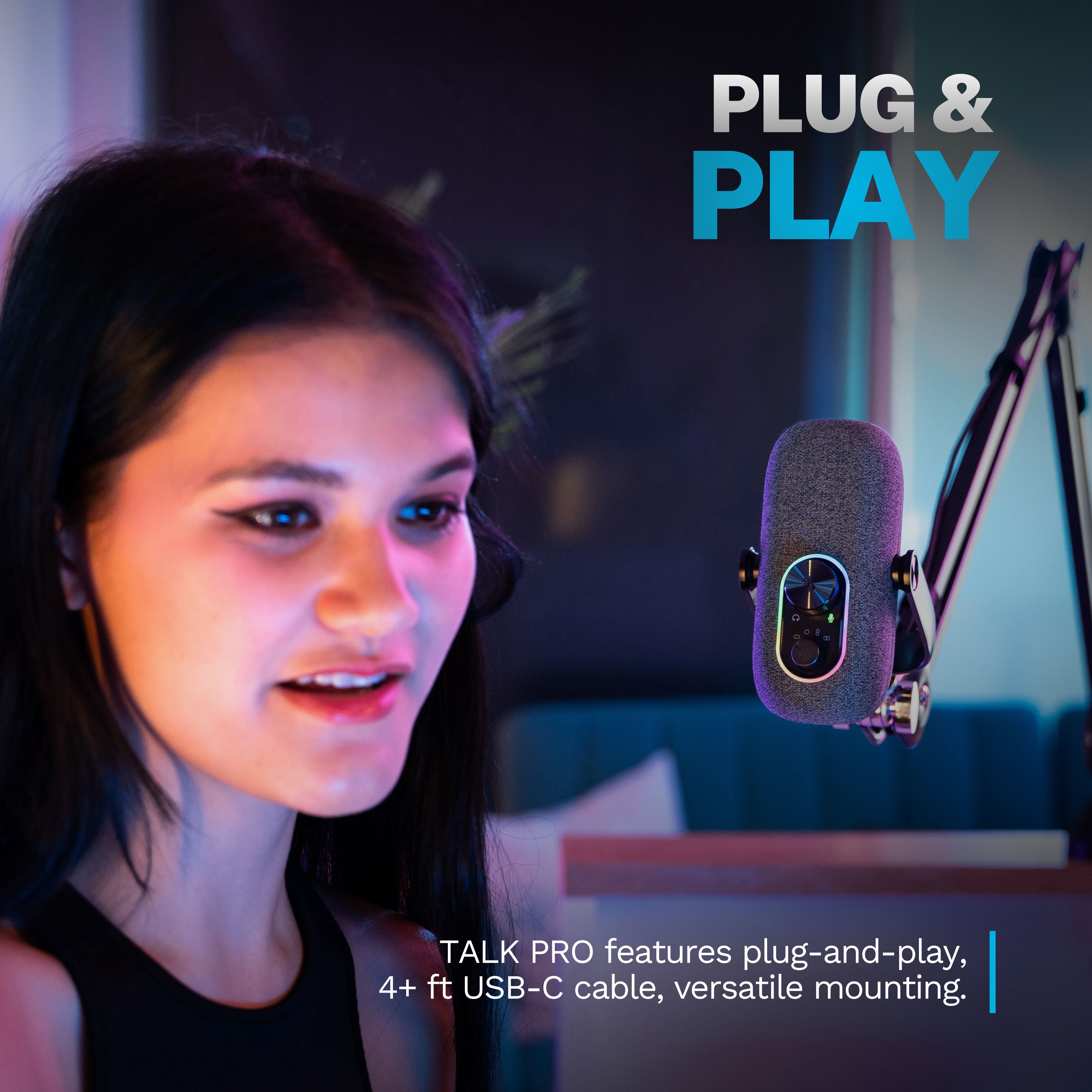 JLab Epic Talk Gaming, Podcasting & Streaming Microphone, Professional Grade Recording Mic, 92kHz/24BIT Clarity, 4+ft USB-C Cable, Versatile Mounting, 4 Directional Pattern Modes, Gain Control, White