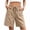 Khaki, variant on Lmueinov Women's Cotton Blend Bermuda Shorts Elastic Waist Drawstring Loose Straight Fit Casual Summer Beach Walking Lounge Shorts with Pockets, S-XXL
