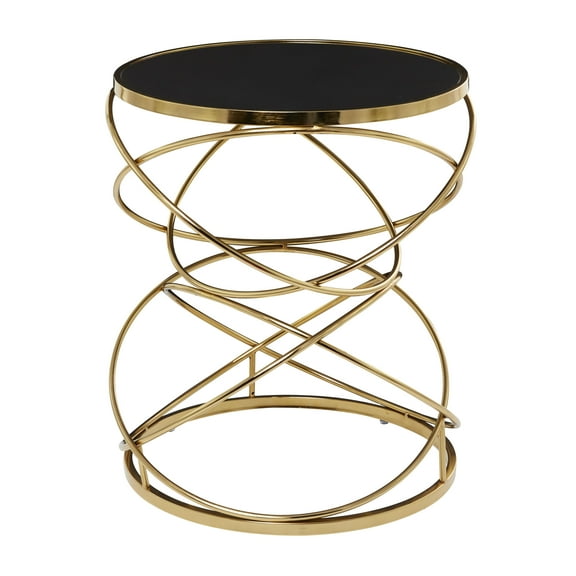 DecMode 20" x 24" Black Marble Accent Table with Spiral Base, 1-Piece