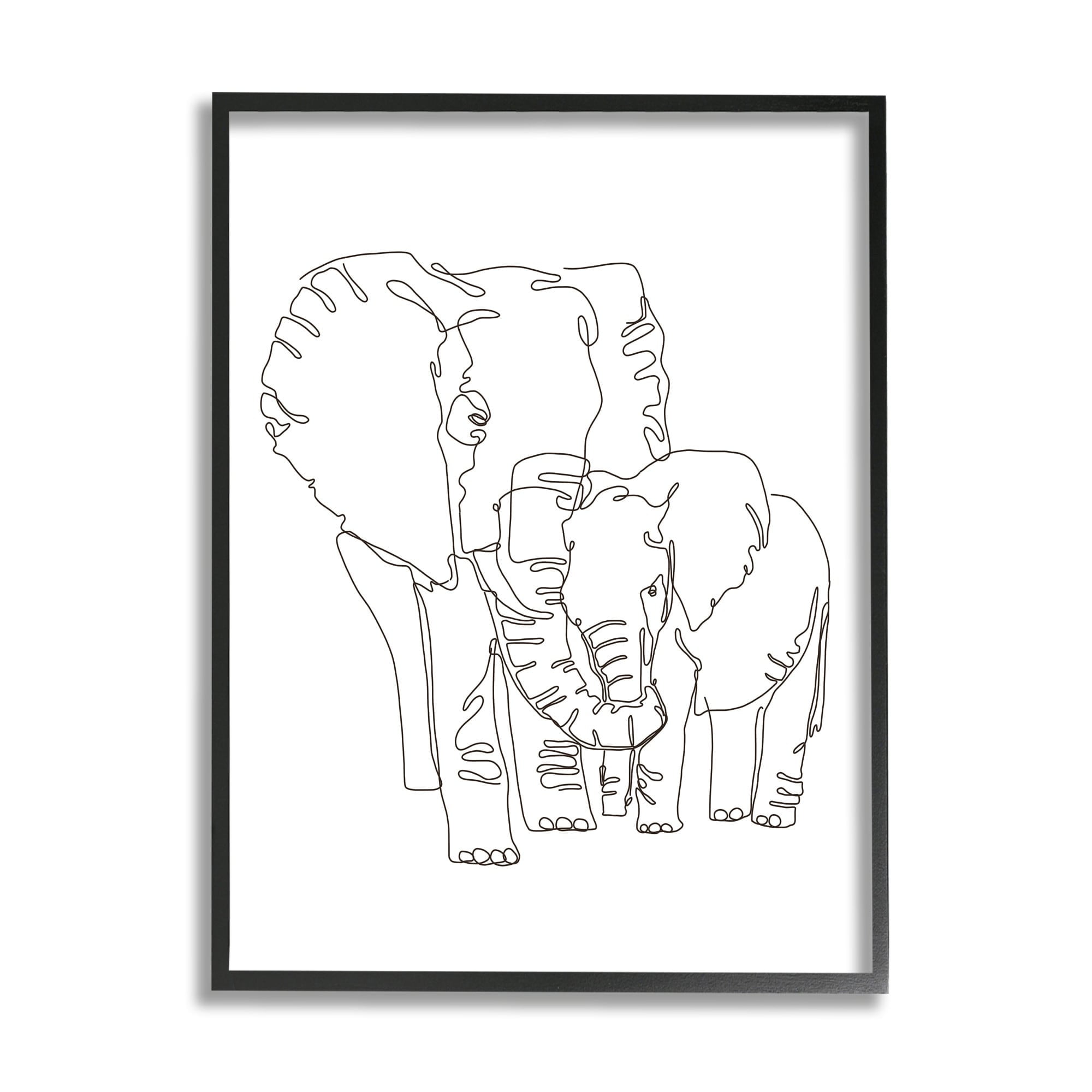 Stupell Industries Elephant Family Holding Trunks Minimal Linework Grey Framed, 11 x 14, Design by Ziwei Li
