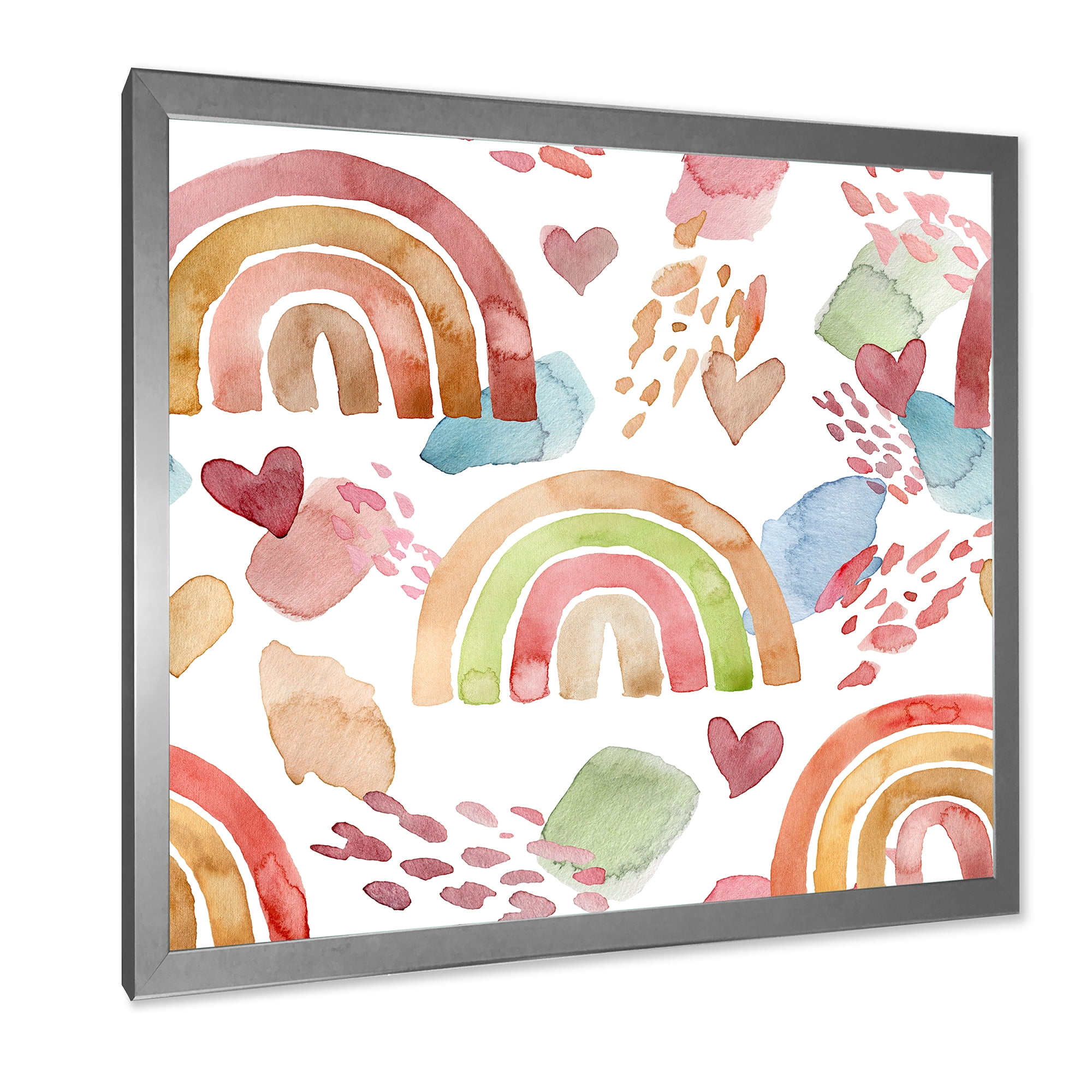 Designart 'Multicolored Rainbows Hearts and Clouds' Children's Art Framed Art Print