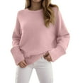 thumbnail image 2 of larppty Sweaters for Women 2025 Fall Long Sleeve Casual Loose Fit Knitted Basic Pullover Sweater Tops (Pink, L), 2 of 7