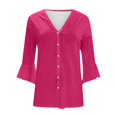thumbnail image 5 of iHengLiXing Spring Plus Size Tops for Womens Dressy Casual Fashion Women Summer 3/4 Sleeve Cardigan Solid Color Casual Blouse Pink XL, 5 of 5