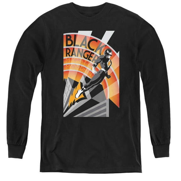 Power Rangers Black Ranger Deco Youth Long Sleeve T-Shirt Tee Black