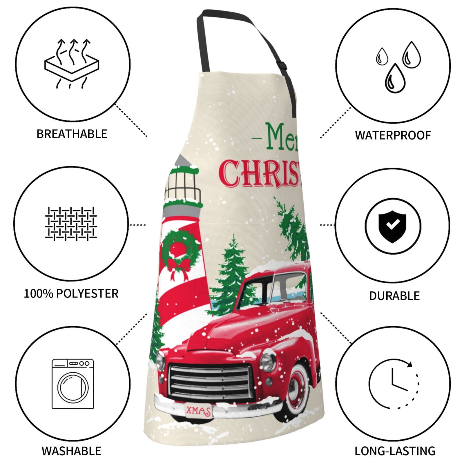 Picia Merry Christmas 1 Waterproof Apron for Unisex Adult - Adjustable Bib Apron with Pockets, Ideal for Cooking, Gardening, Painting, and Household Chores