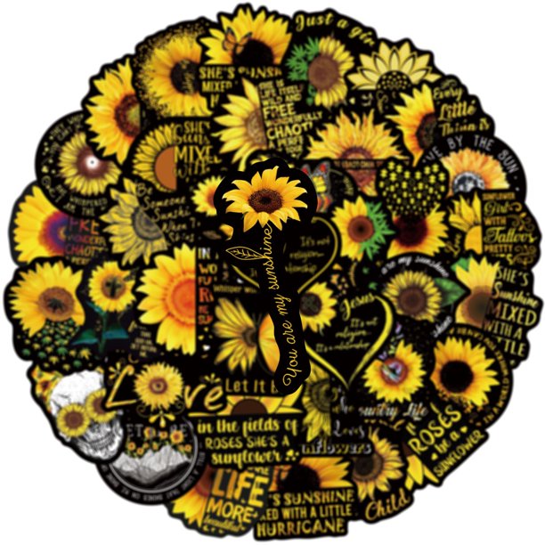 Paquete de pegatinas con forma de girasol, margarita y flores, 50 unidades, impermeables