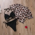 thumbnail image 4 of Douhoow 3Pcs Women Leopard Swimsuits Bikini Crop Tops+Sling Bra+Lace Up Panties, 4 of 7