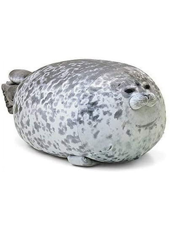 Chubby Blob Seal Plush Pillow, Cute Stuffed Animal Seal Plushie Toy, Cotton Plushy Ocean Gray 16 Inch