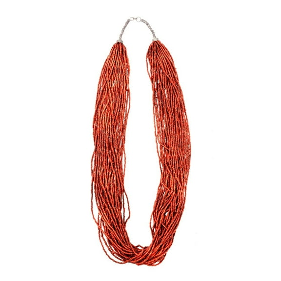 Coral Red 30 Strand Seed Bead Necklace Womens Glass Jewelry Fashion Accessory
