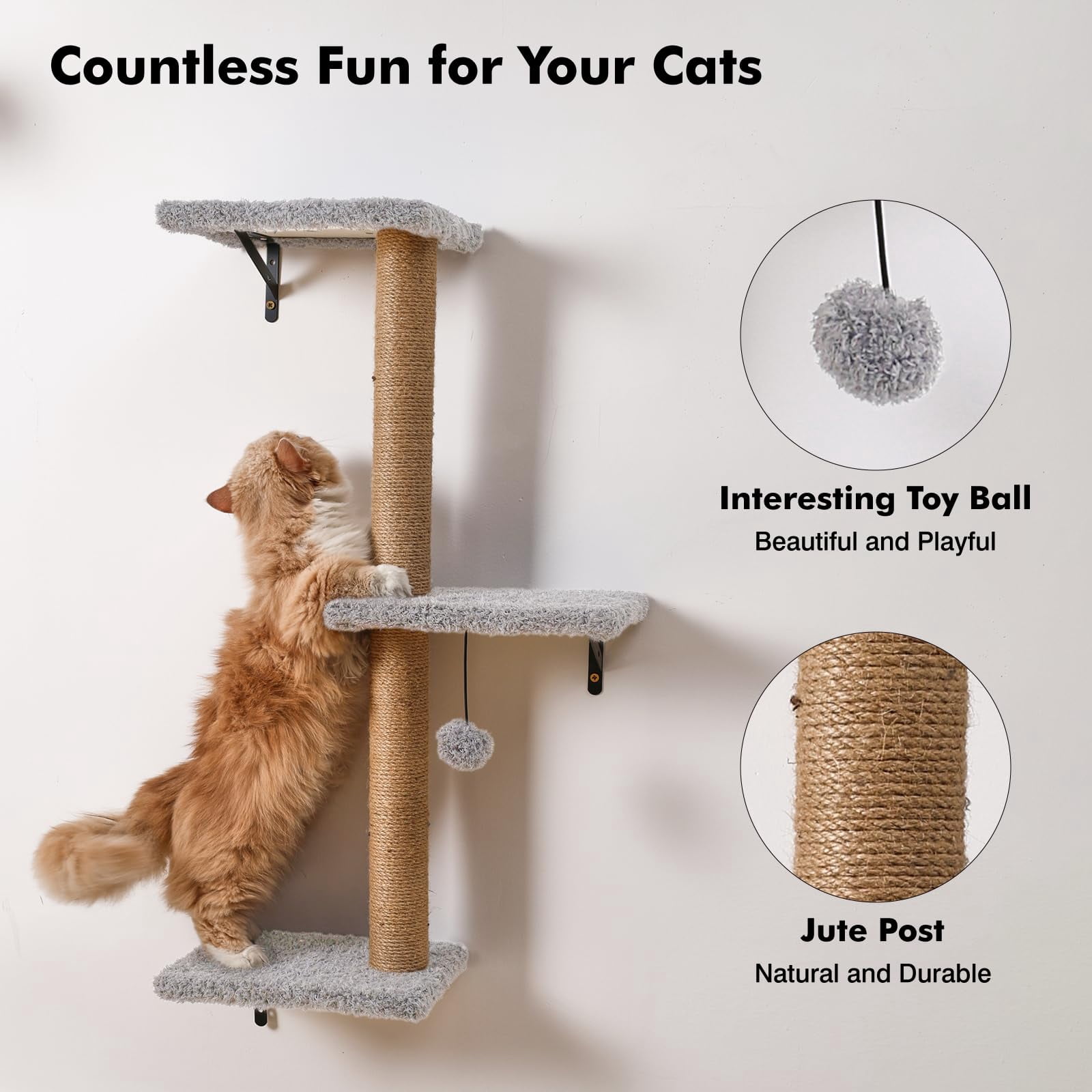 5-in-1 Cat Wall Shelves  Multi-level Climbing Furniture Perch & Lounge For Indoor Cats Space-saving Mounted Play Rest (natural Wood) - Light Gray