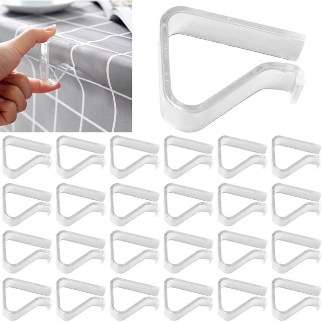 Queilt 24 Pieces Transparent Clear Tablecloth Clips, Plastic Table Cloth Clips,Windproof Table Cover Holder Clamps,Table Cloth Holder for Christmas Home Wedding Party Indoor Outdoor Camping Picnic