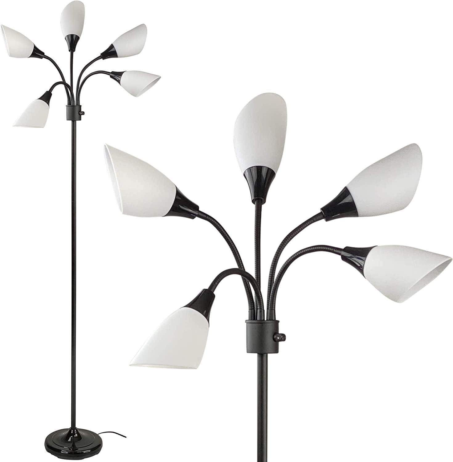 Black Multi-Head Adjustable Floor Lamp with White Acrylic Shades