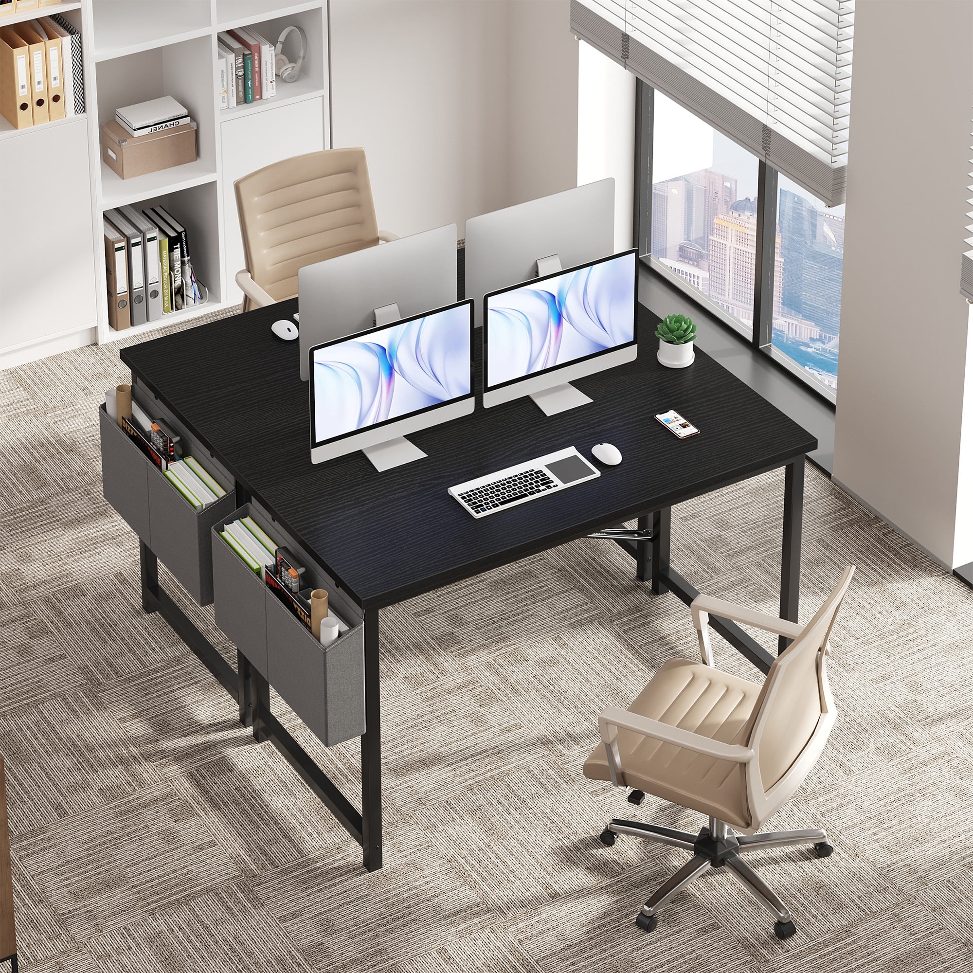 Gianna 47" Computer Desk with Metal Frame, Waterproof Surface and Storage Bag – Perfect for Office Use, Black