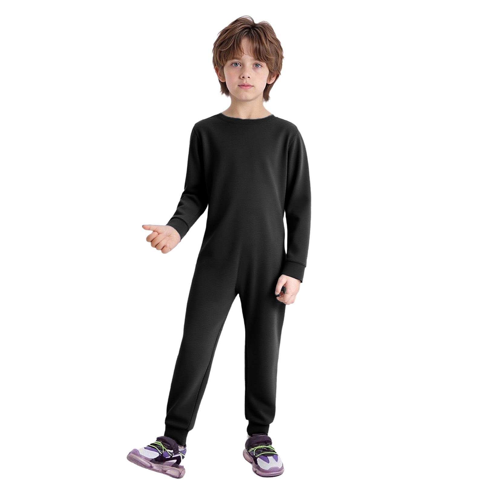 inlzdz Special Needs Adaptive Clothing for Children Cotton Long Sleeve Anti-strip Jumpsuit Onesie Black 16