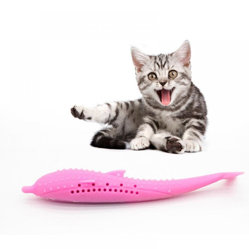 Pet Cat Fish Shape Toothbrush with Catnip Doll XinqiMon Catmint-Toys Fish Flop Cat Toy Pet Eco-Friendly Silicone Molar Stick Teeth Cleaning Toy for Kitten Cats Kitty 