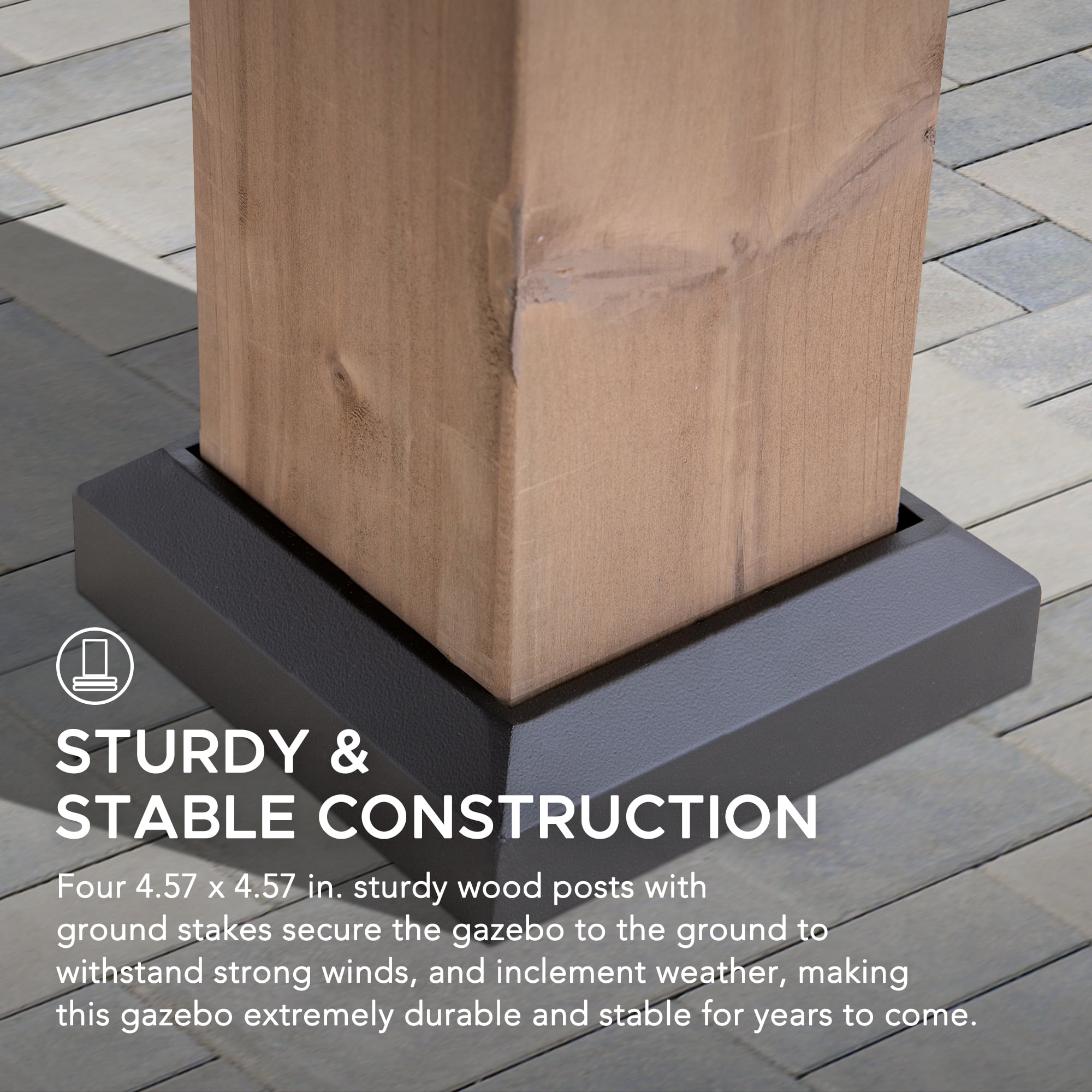 Sunjoy 11 x 11 ft Outdoor Wooden Gazebo Patio Steel Hardtop Gazebo with Cedar Frame and Ceiling Hook Wood Gazebo with 2-tier Metal Roof for Patios, Lawn, and Backyard, Brown