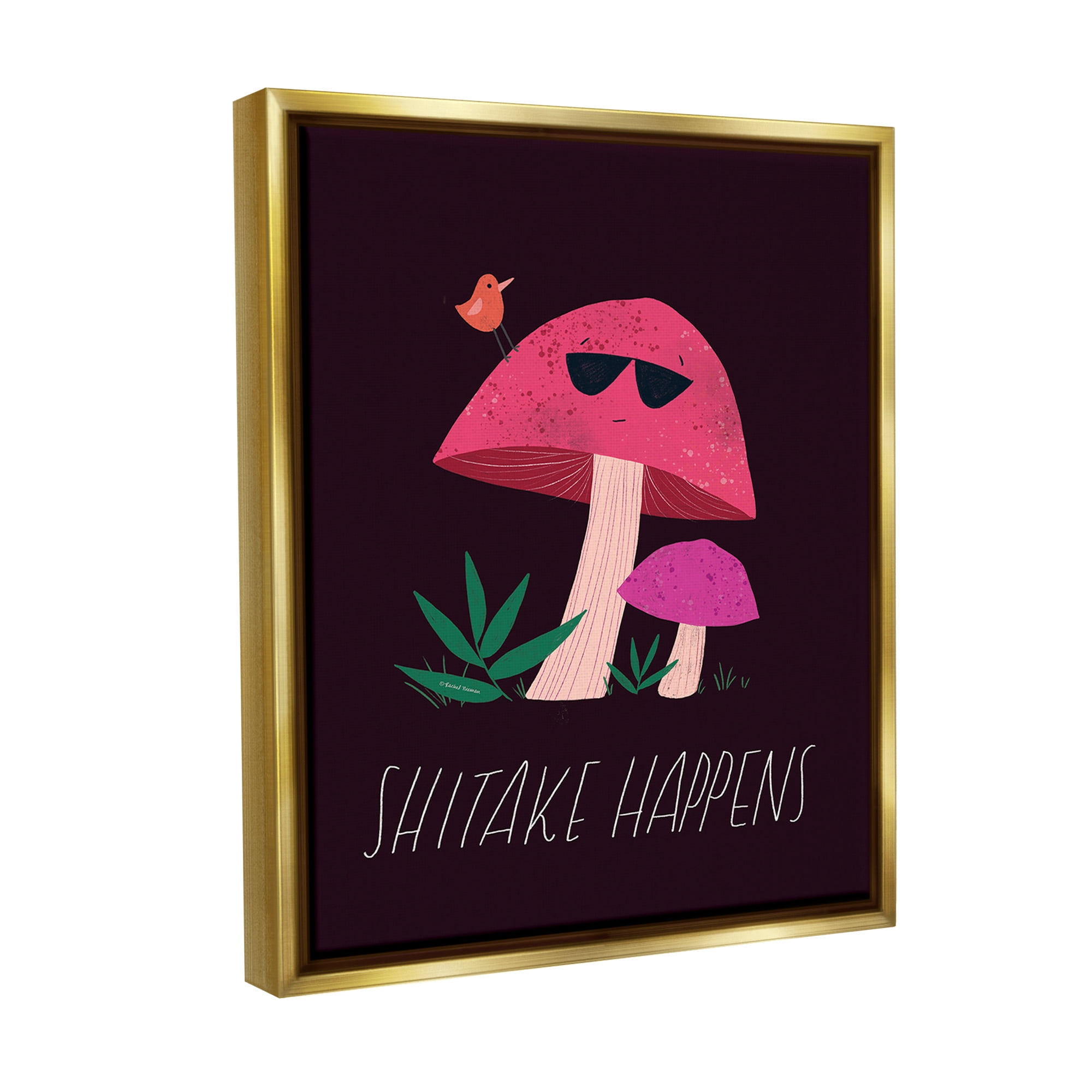 Stupell Industries Shitake Happens Mushroom Botanical & Floral Painting Gold Floater Framed Canvas Art Print Wall Art, 25 x 31
