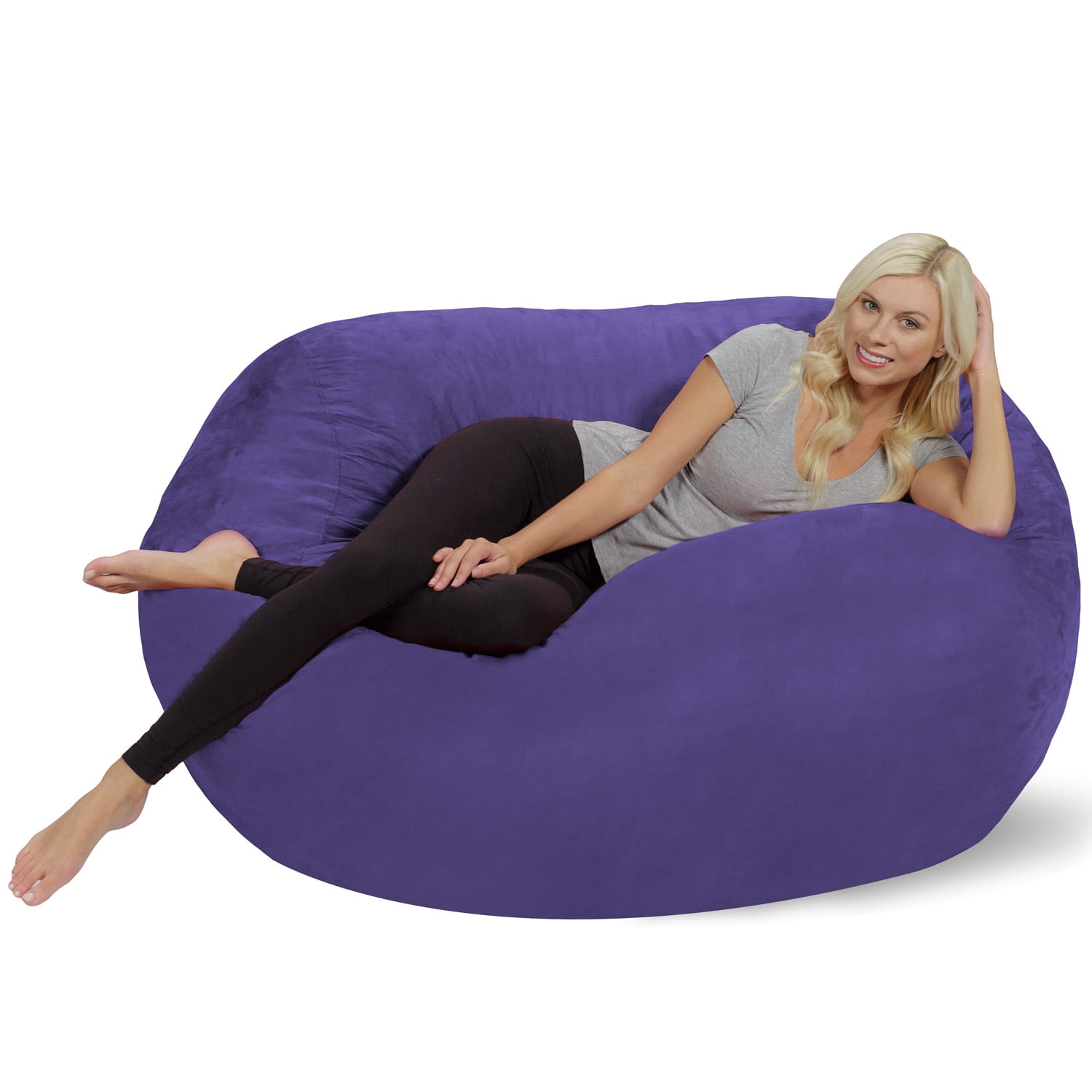 Chill Sack Bean Bag Chair, Memory Foam Lounger with Microsuede Cover, Kids, Adults, 5 ft, Purple