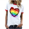 thumbnail image 2 of Offres des Fêtes Iumwxz Tunique Décontractée à Garniture Côtelée Coupe Classique T-Shirts pour Femmes Hauts Tendance à Imprimé Cœur Manches Courtes Col Rond Blouses pour Femmes Économies Rentrée Scolaire, 2 of 4