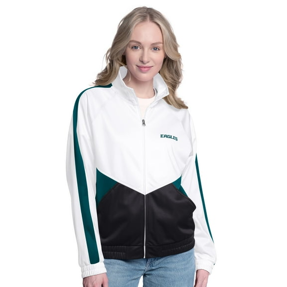 Women's G-III 4Her by Carl Banks White/Midnight Green Philadelphia Eagles Rally Rhinestone Full-Zip Track Jacket