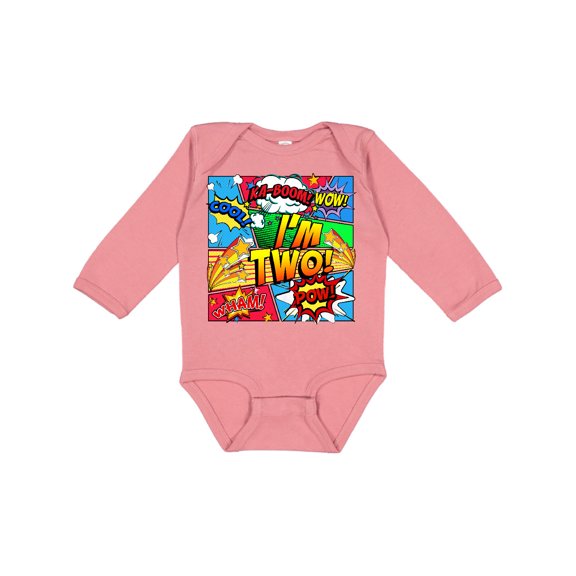 Inktastic I'm Two Comic Book Boys or Girls Long Sleeve Baby Bodysuit