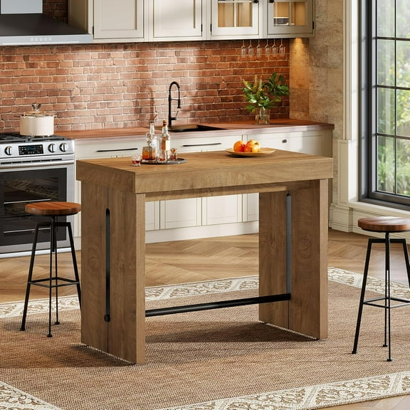 Tribesigns 41.3" Counter Height Bar Table with Metal Footrest for Home Kitchen, Dining Room, Bistro, Narrow Space, Rustic Brown