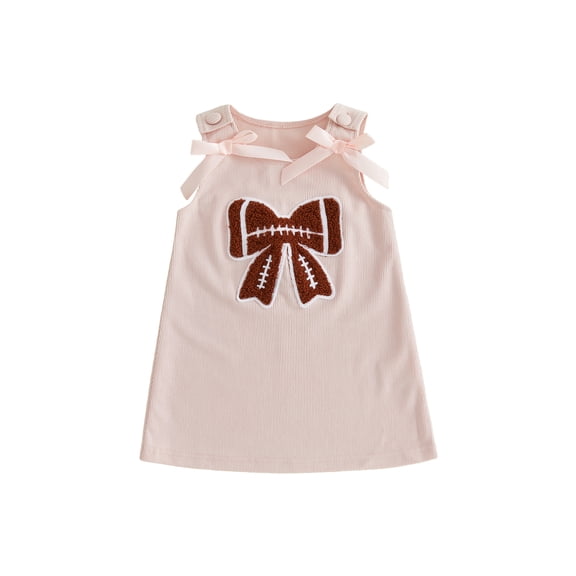 Cjfdfy Toddler Baby Girls Football Game Day Outfit Summer Fall Tank Dress 6 12 18 24 Months 2 3 4 Years Casual Buttoned Shoulders Letter Football Embroidery Sleeveless Dress Overalls