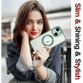 thumbnail image 6 of Luxury Magnetic Clear for iPhone 14 Case [Never Yellow] Plating Gold Bumper Shockproof Protective Slim Phone Case Compatible with MagSafe for Women Girls Men-Green, 6 of 6