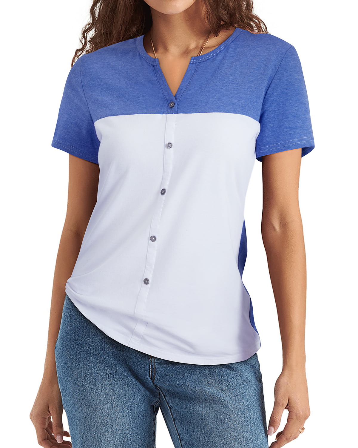 ULTRANICE Women's Buttons Up V Neck Tops Causal Sleeveless/Long Sleeve T Shirts Blouses