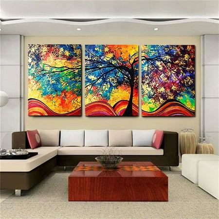 Art Trees Moaere 3Pcs Colorful Tree Wall Art Oil Painting Giclee Landscape Canvas Prints for Home Decorations Framed ()