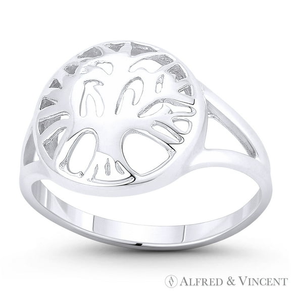 Tree-of-Life / Knowledge Etz Chaim 12mm Charm Right-Hand Statement Ring in .925 Sterling Silver