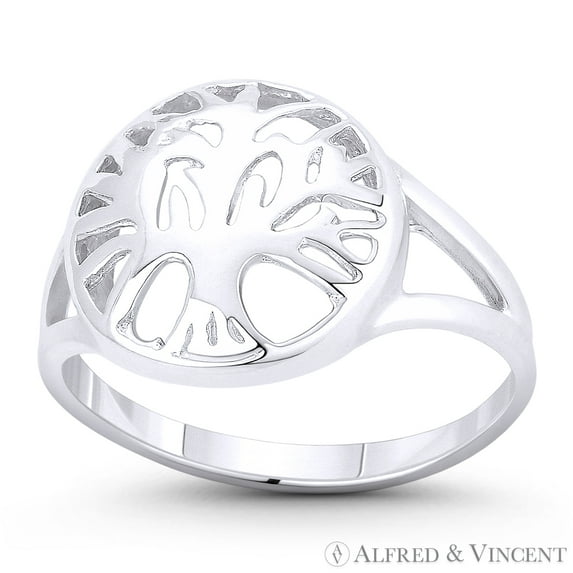 Tree-of-Life / Knowledge Etz Chaim 12mm Charm Right-Hand Statement Ring in .925 Sterling Silver