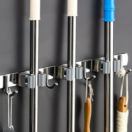 

Lchentee Sturdy Mop Holder Stainless Steel Mop Clip Holder Traceless Punch Free Wall Mounted Broom Holder Strong Attached Non Slip Fixing for Bathroom